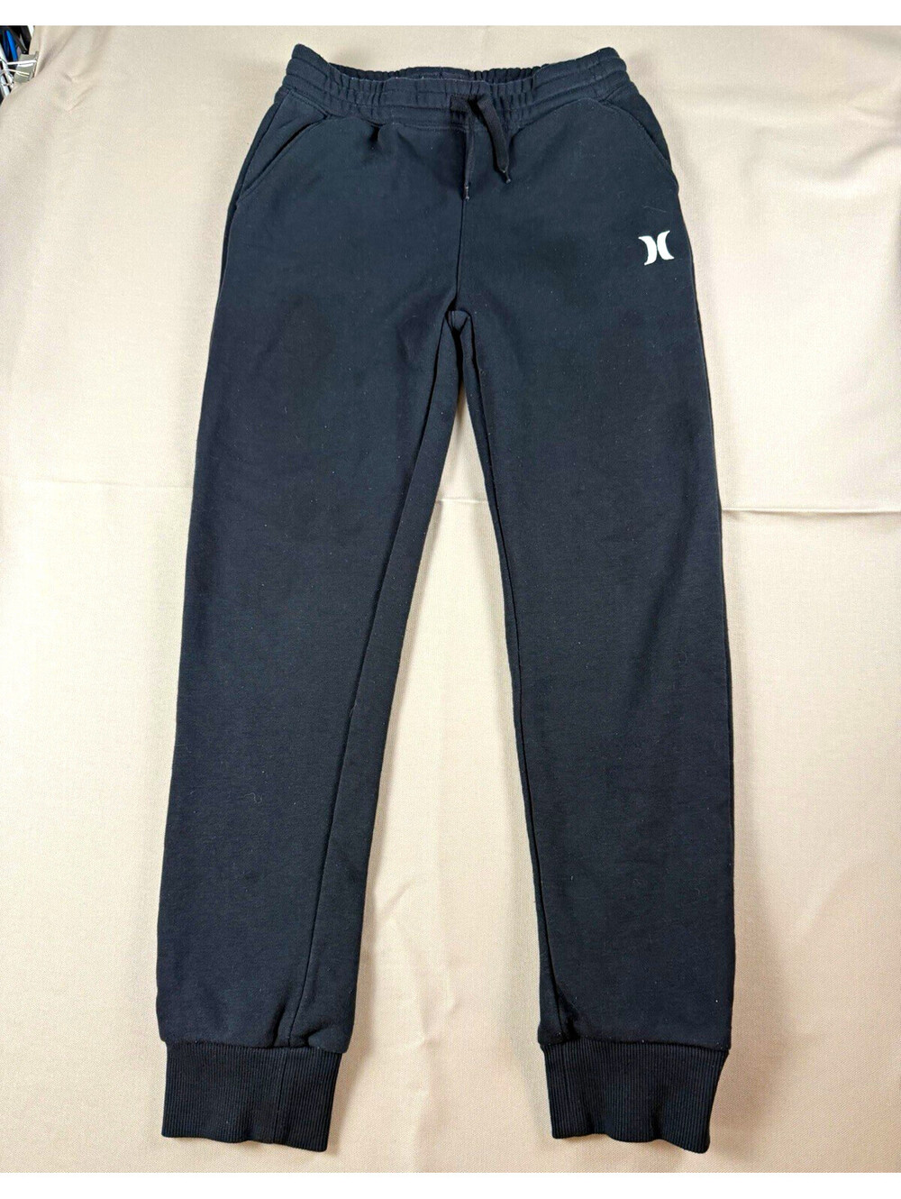 Hurley Boys Black Fleece Jogger Pants M 10/12 Drawstring Pockets Logo